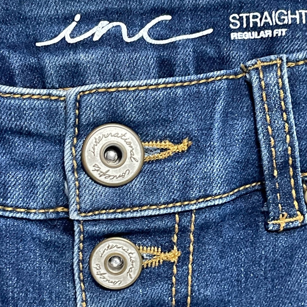 INC International Concepts Dark Blue Straight Leg Jeans with Frayed Hem - Picture 3 of 16